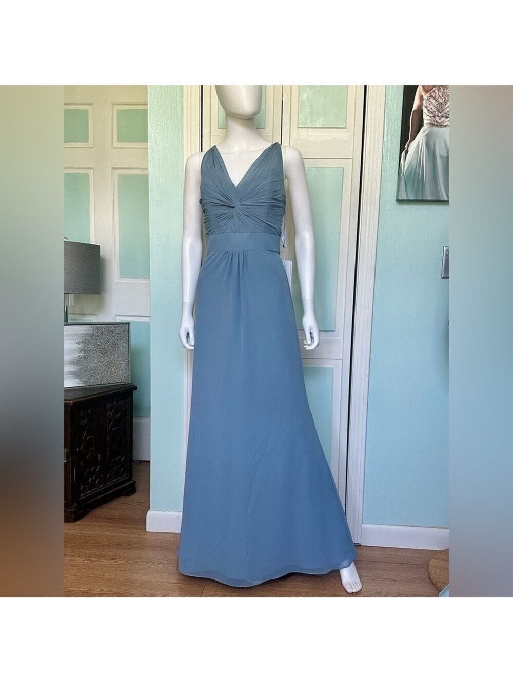 Size 12 Dusty Blue Bridesmaid Mother of Bride Groom Gown Dress Chiffon A-line